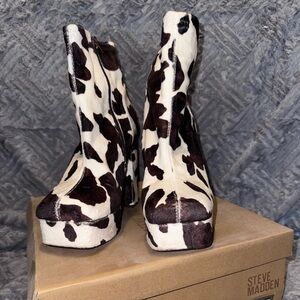 Steve Madden Brown and White Cow Print Platform Shoes